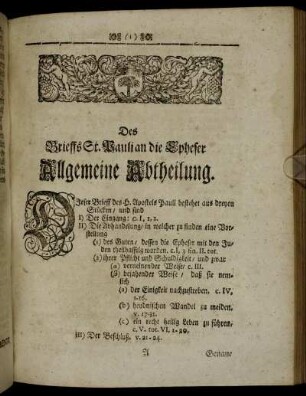 Des Brieffs St. Pauli an die Epheser Allgemeine Abtheilung