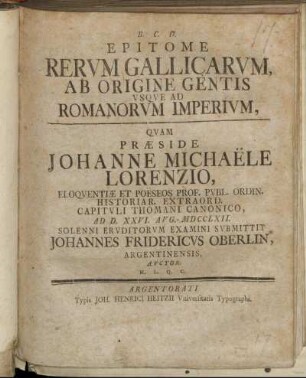 Epitome Rervm Gallicarvm, Ab Origine Gentis Vsqve Ad Romanorvm Imperivm