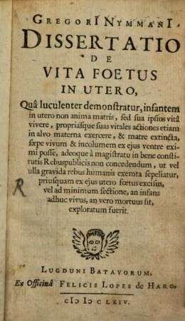Dissertatio de vita foetus in utero