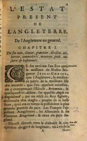 L' Estat Present De L'Angleterre : Avec plusieurs reflexions sur son ancien estat, 1