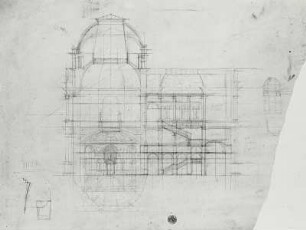 Hamburg, Entwurf für die Kunsthalle: Schnitt durch den Mittelbau