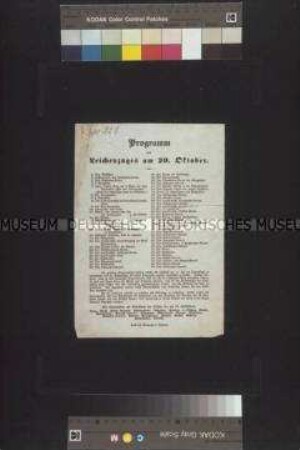 Handzettel: Programm des Leichenzuges zur Bestattung der am 16. Oktober 1848 Gefallenen