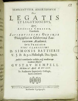 Semicenturia Assertionum De Legatis Et Legationibus
