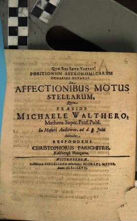 Positionum Astronomicarum Denarius ..., 8. De Affectionibus Motus Stellarum