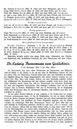 Dr. Ludwig Bornemann zum Gedächtnis.