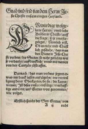 Gnad und frid von dem Herrn Jesu Christo unserm einigen Hayland.