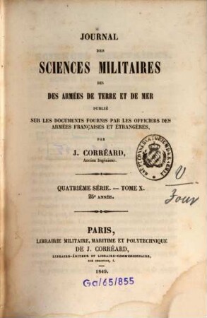 Journal des sciences militaires des armées de terre et de la mer. 10 = A. 25. 1849