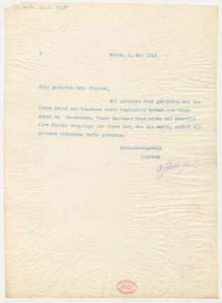 Brief an Fritz Jürgens : 01.05.1912