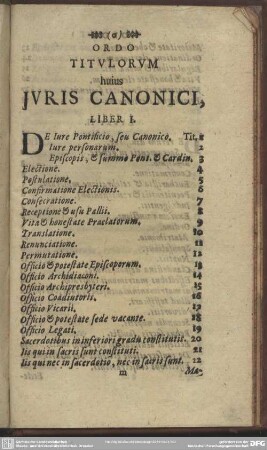 Ordo Titulorum huius Juris Canonici