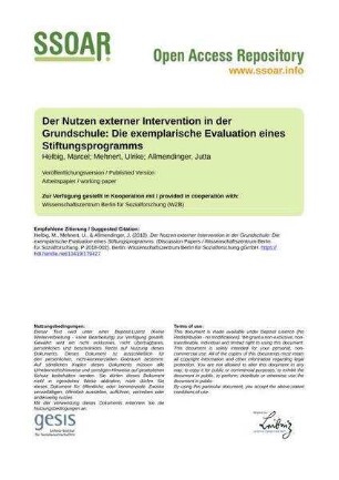 Der Nutzen externer Intervention in der Grundschule: Die exemplarische Evaluation eines Stiftungsprogramms
