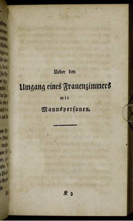 Ueber den Umgang eines Frauenzimmers mit Mannspersonen.