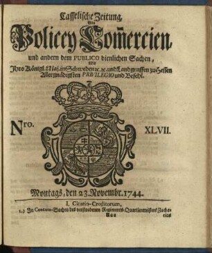 Nro. XLVII, Montags, den 23. Novembr. 1744