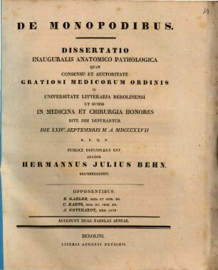 De monopodibus : Diss. inaug. anat. pathol. ; cum II. tab. aen.