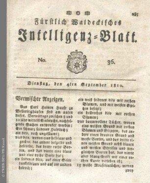 No. 36, Dienstag, den 4ten September 1810