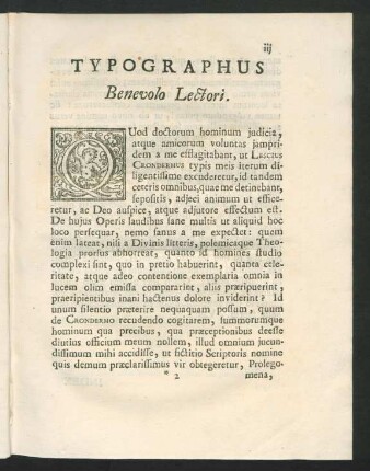 Typographus Benevolo Lectori