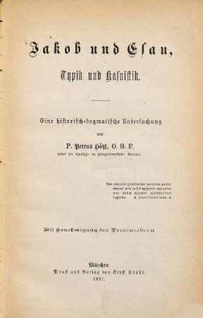 Jakob und Esau : Typik und Kasuistik ; eine historisch-dogmatische Untersuchung