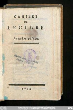 1.1790: Cahiers de lecture