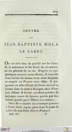 Oeuvre de Jean Baptiste Mola le Cadet
