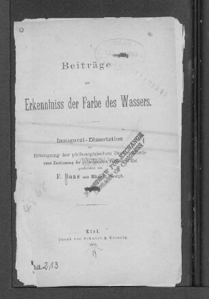 Beiträge zur Erkenntniss der Farbe des Wassers