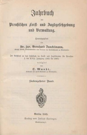 17.1885: Jahrbuch der preussischen Forst- und Jagdgesetzgebung und -Verwaltung