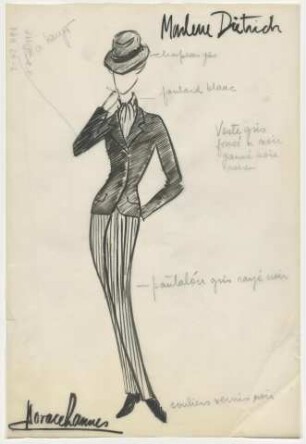 Marlene Dietrich - Eine schmale Hose mit Sakko und kleinem Hut (Archivtitel)