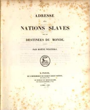 Adresse aux nations Slaves sur les destinées du monde