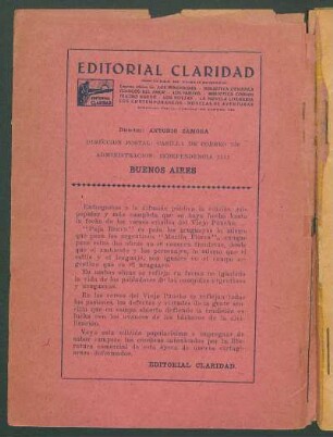 [Publicidad del] Editorial Claridad