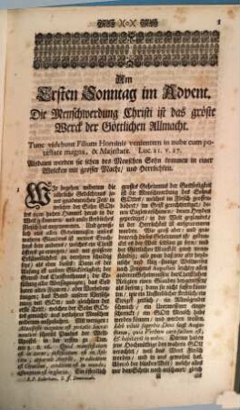 Saamen des Göttlichen Worts durch Nutzliche, und Sinnreiche Predigen ausgeworffen, 1. Auf Alle Sonntäg des Jahrs Eingetheilet