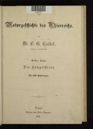 Abth. 1, Bd. 1: Die Säugethiere
