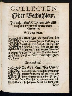 Collecten Oder Betbüchlein.