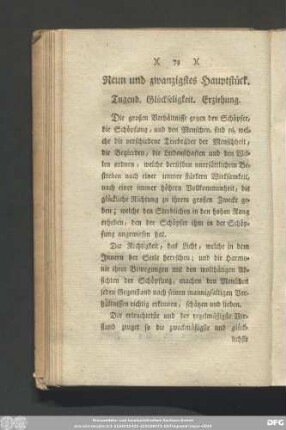 Neun und zwanzigstes Hauptstück. Tugend. Glückseligkeit. Erziehung.