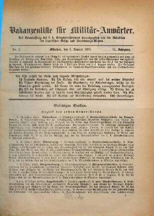 Vakanzenliste für Militär-Anwärter. 11. 1896