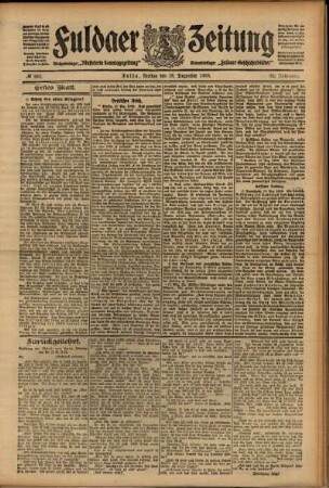 Erste Ausgabe vom Freitag, den 18. Dezember 1908.