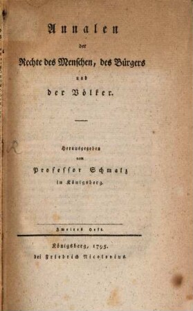 Annalen der Rechte des Menschen, des Bürgers und der Völker. 2. 1794
