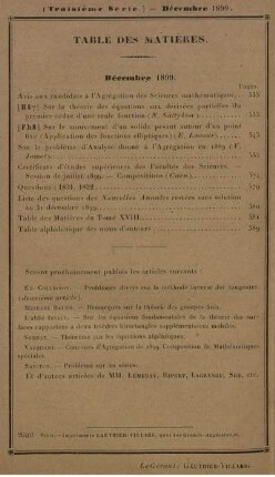Table des matières. Décembre 1899.