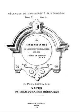Notes de lexicographie hébraique / Paul Joüon