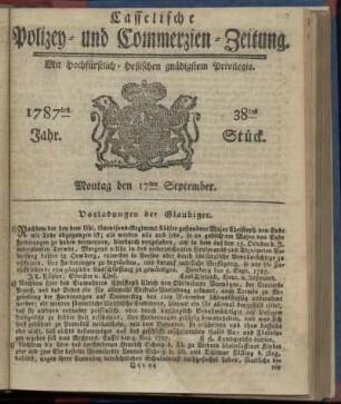 38tes Stueck, Montag den 17ten September. 1787
