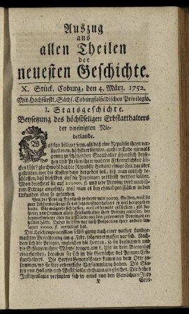 X. Stück. Coburg, den 4. März. 1752.