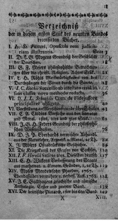 Verzeichniß der in diesem ersten Stük des neunten Bandes recensirten Bücher.