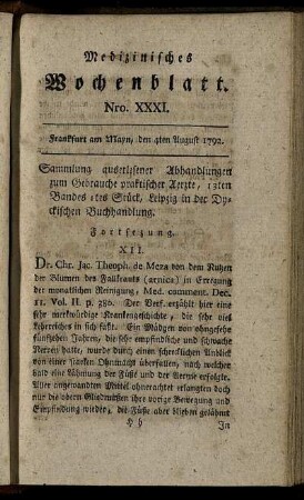 Nro. XXXI. Frankfurt am Mayn, den 4ten August 1792. - Nro. XXXIV. Frankfurt am Mayn, den 25ten August 1792.