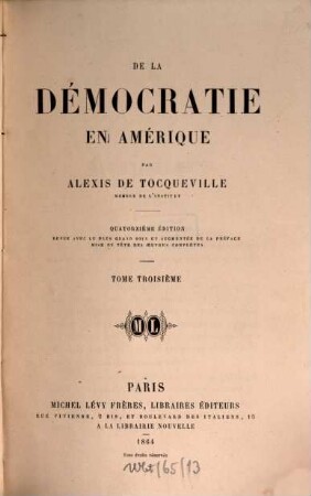 Œuvres complètes d'Alexis de Tocqueville. 3, De la démocratie en Amérique ; 3