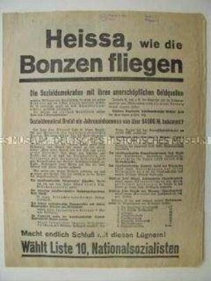 Wahlflugblatt der NSDAP zur Landtagswahl in Württemberg 1932 mit scharfen Angriffen auf die SPD