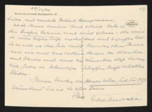 Brief von Edith Andreae an Gerhart Hauptmann