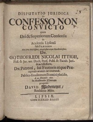 Disputatio Iuridica De Confesso Non Convicto
