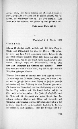 170 Wandsbeck, d. 6. Novbr. 1807