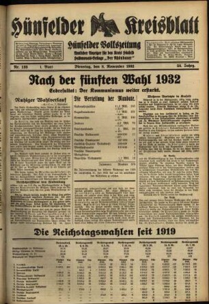 Erste Ausgabe vom Dienstag, den 08. November 1932.