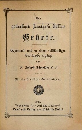 Des gottseligen Leonhard Goffine Gebete