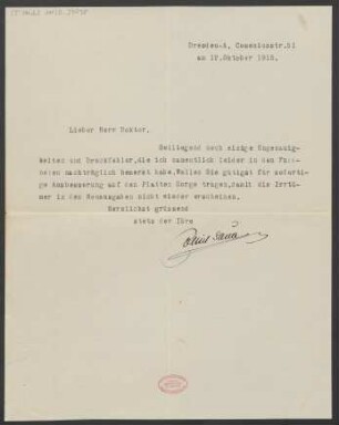 Brief an Ludwig Strecker und B. Schott's Söhne : 12.10.1915
