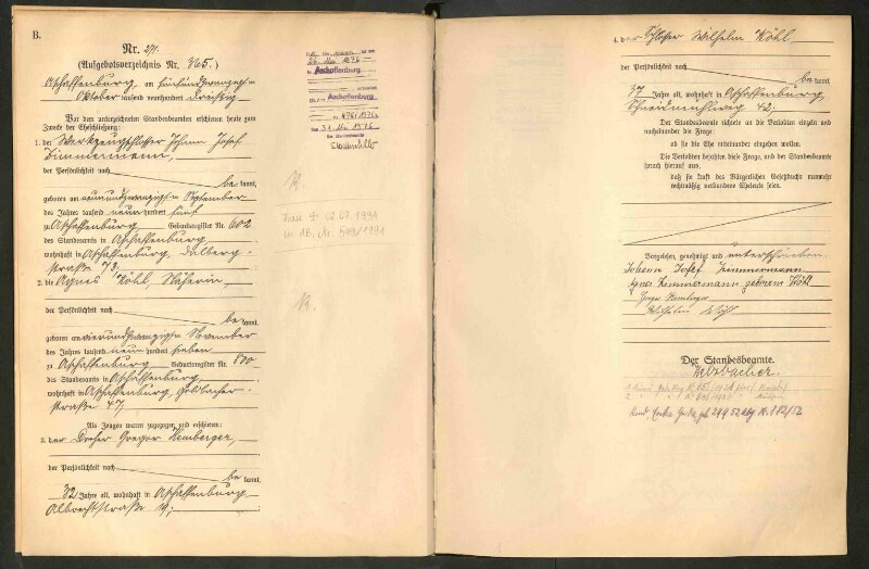 Standesamtsbuch der Stadt Aschaffenburg: Eheschließungen 252/1930 - 130/1931