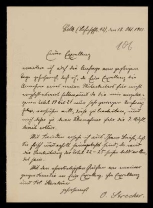 106: Brief von Otto Strecker an Gottlieb Planck, Celle, 18.10.1905